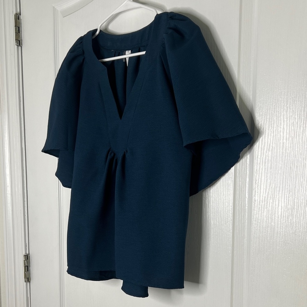 Women’s Flutter Sleeve V-Neck Top - Deep Teal